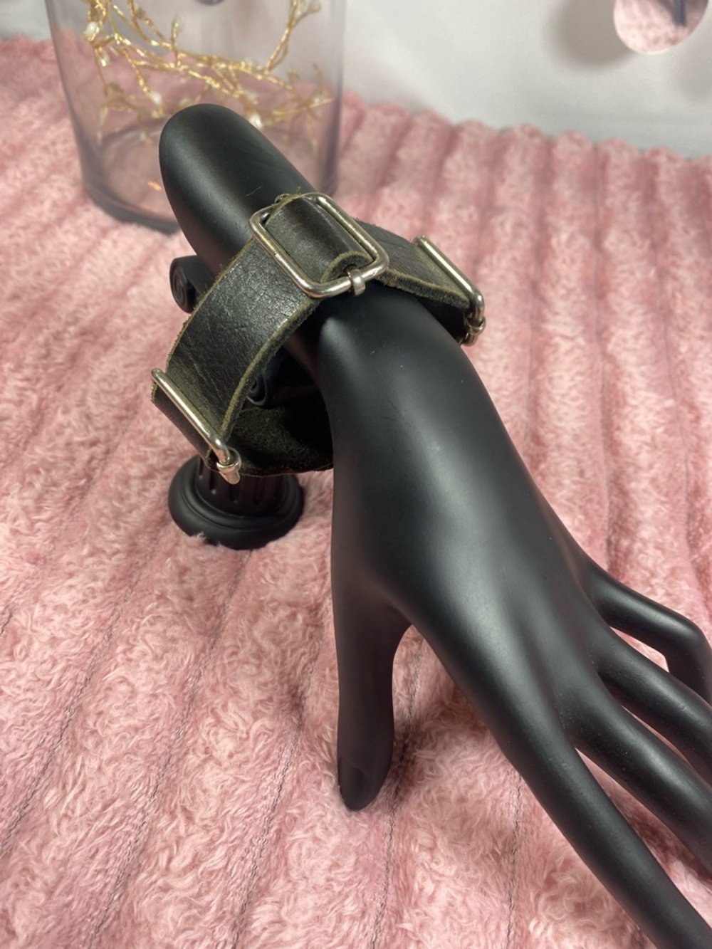 Handcrafted Black Leather Bracelet with Silver-Tone Buckles